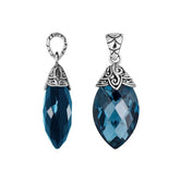 Sterling Silver Balinese London Blue Topaz Quartz Pendant With Carved Silver Cap
